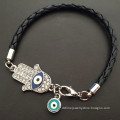 Customized Knot Leather Braided Evil Eye Charm Bracelet